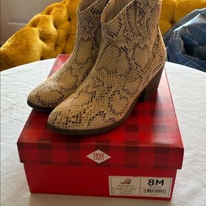 True Craft Snake Print Heeled Boots - Tan and Brown
